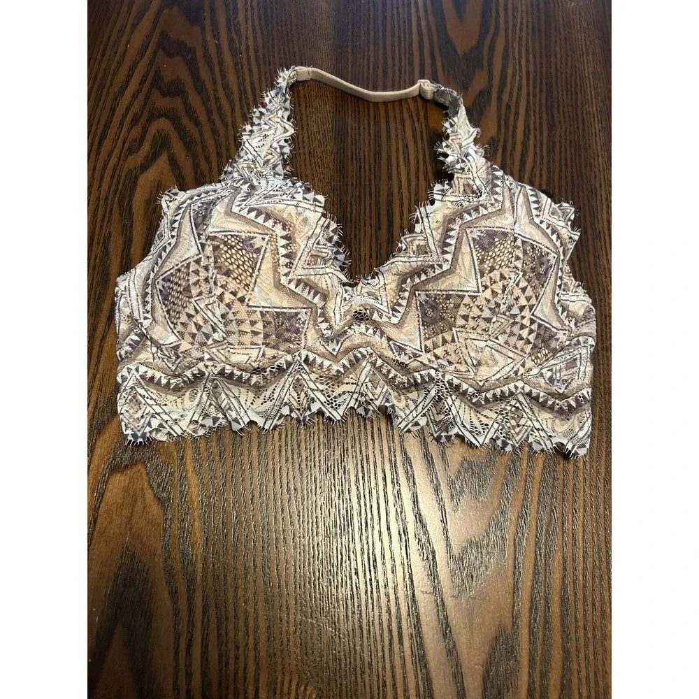 Victoria's Secret Pink lace bralette lightly lined Womens S Aztec halter bra EUC